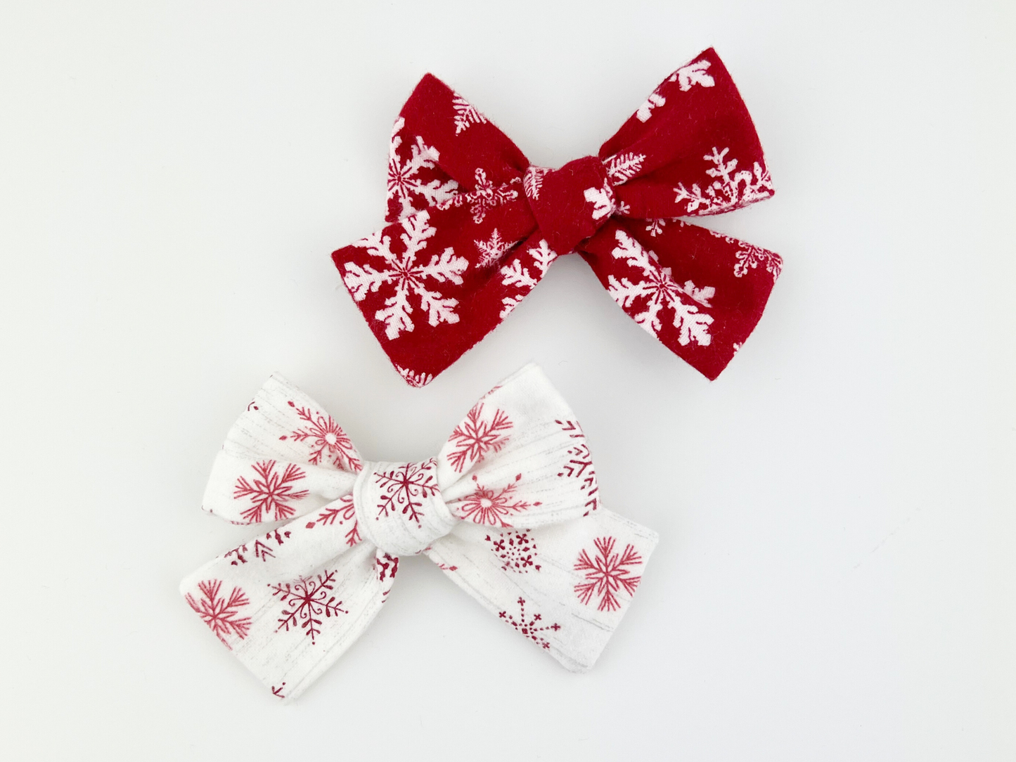 Red Flannel, White Snowflake Bows