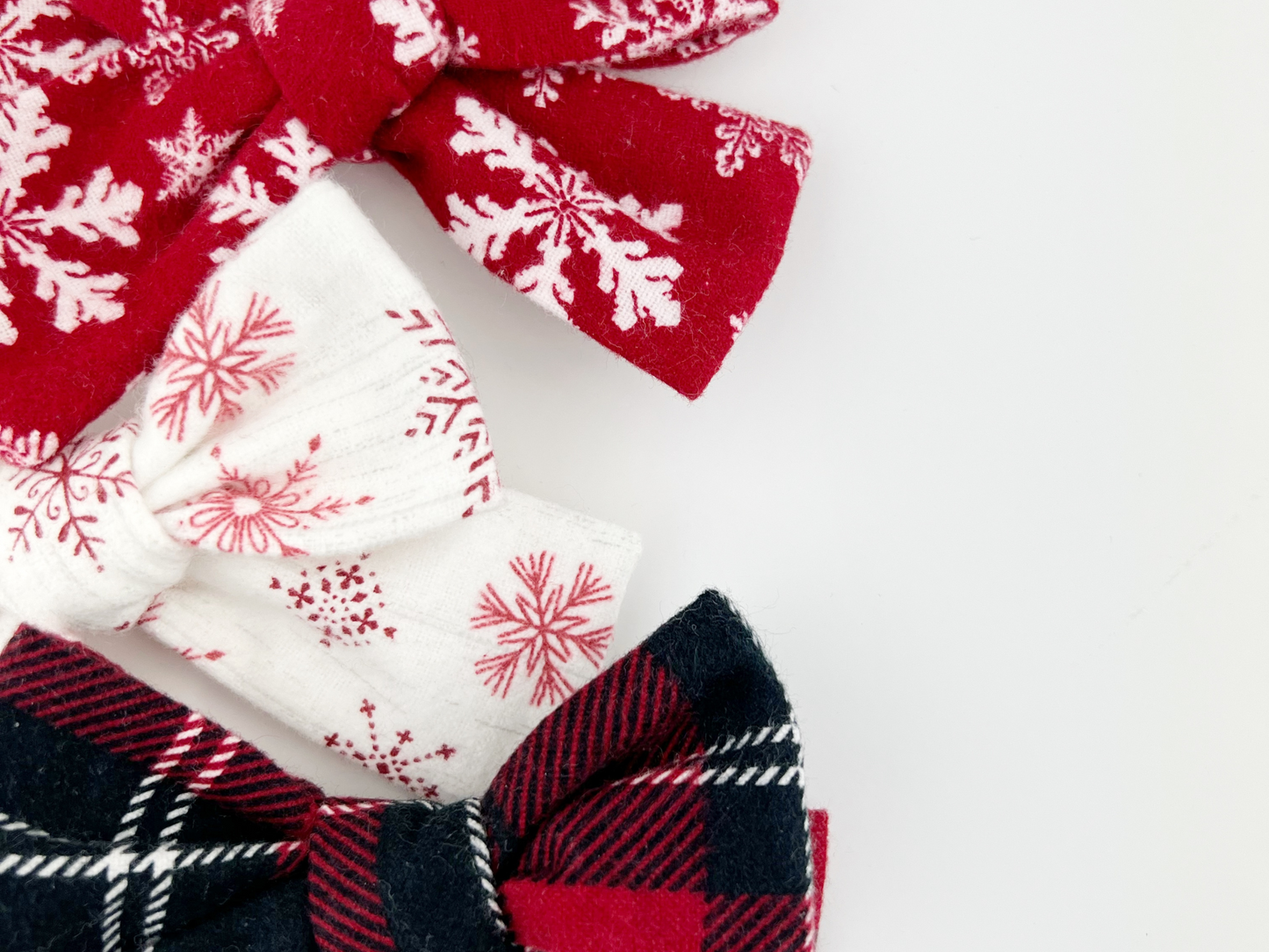 White Flannel, Red Snowflake Bows