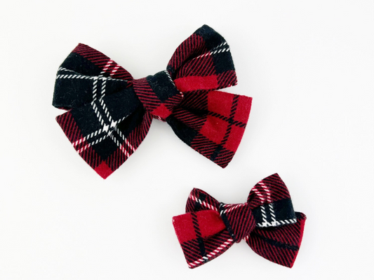 Red, Black Plaid on Flannel bow
