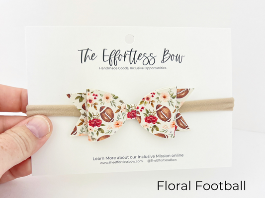 Floral Football Faux Leather Bow