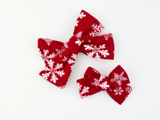 Red Flannel, White Snowflake Bows