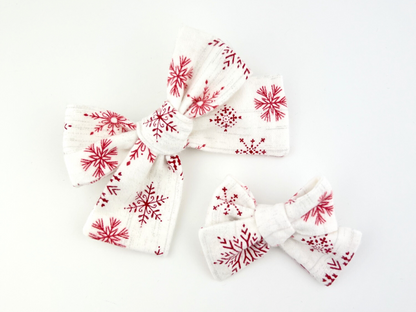 White Flannel, Red Snowflake Bows