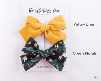 Dark Green Floral & Yellow Bow set